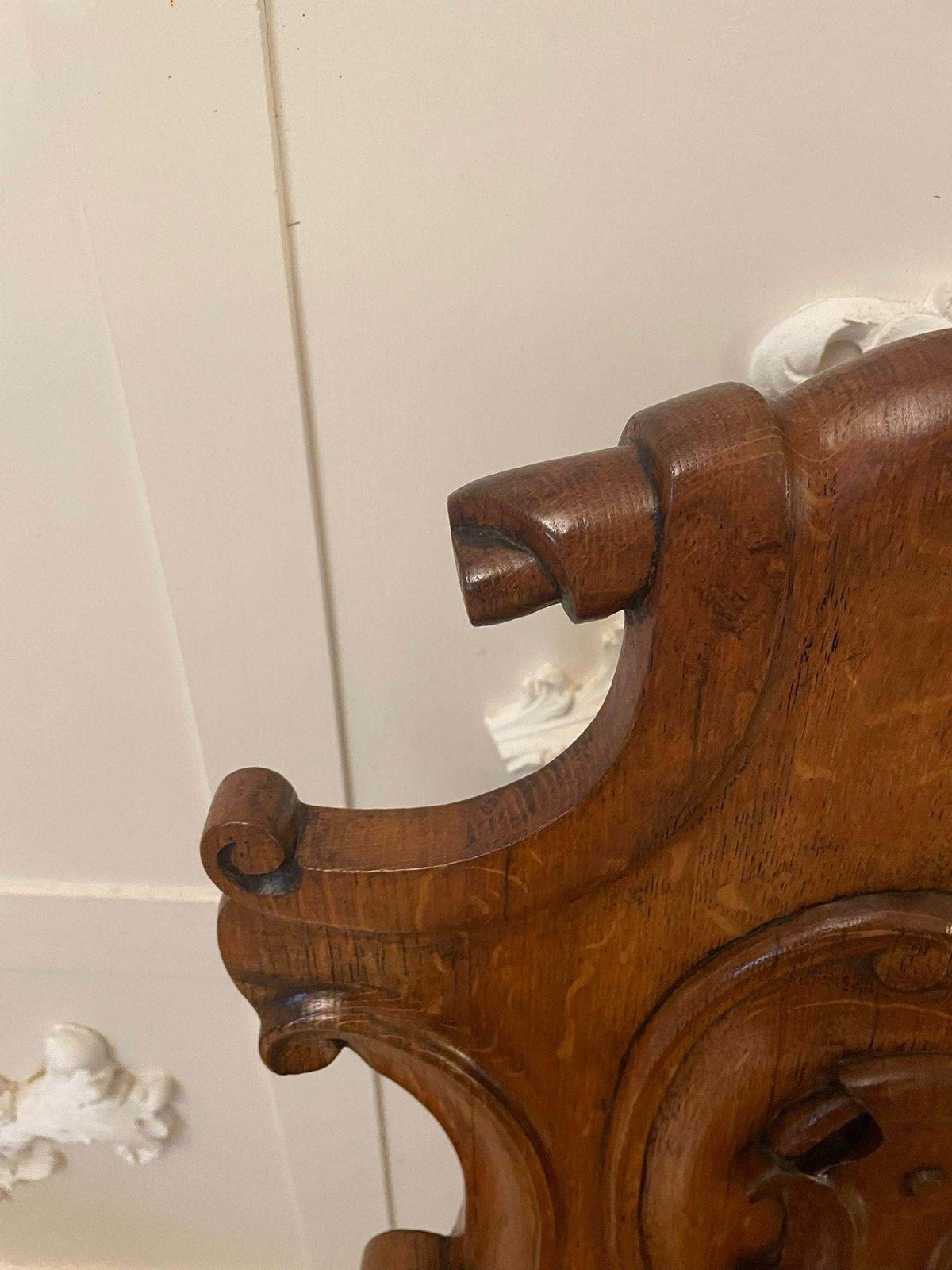 Pair Of Antique Victorian Carved Oak Hall Chairs photo vintage