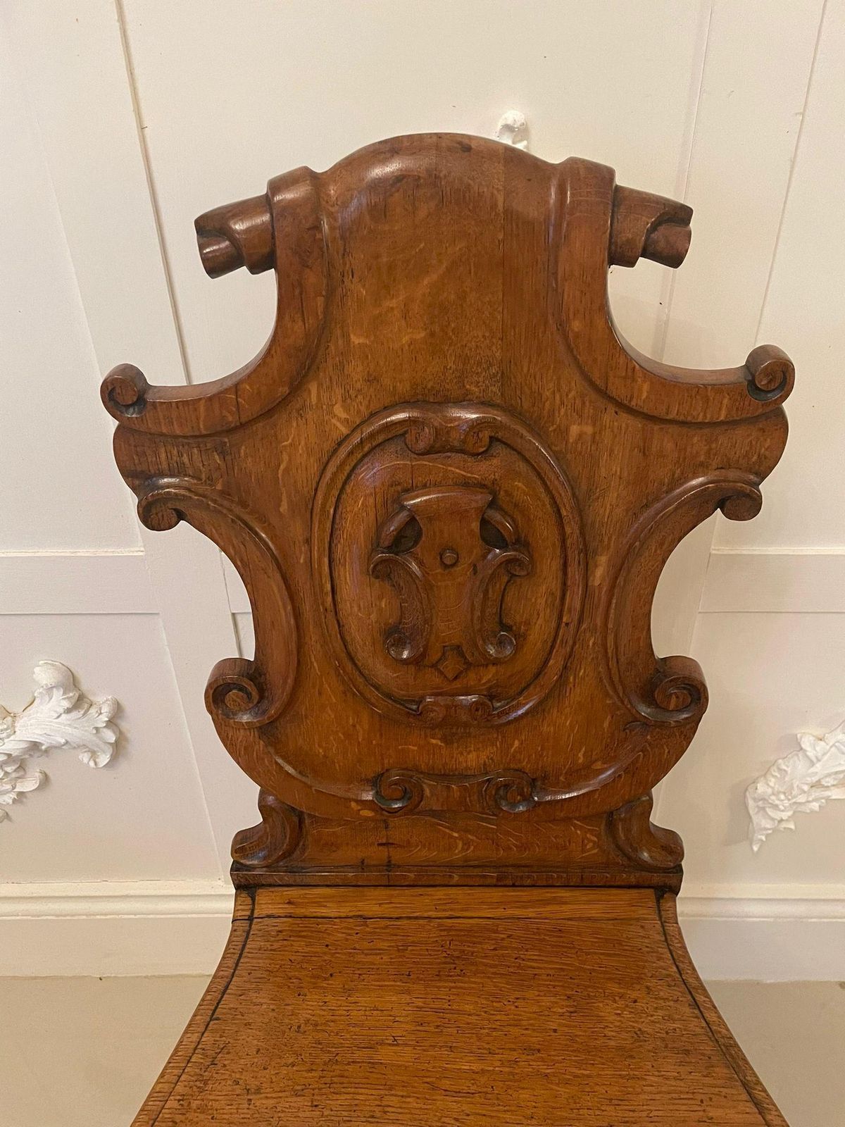 photo for sale Pair Of Antique Victorian Carved Oak Hall Chairs
