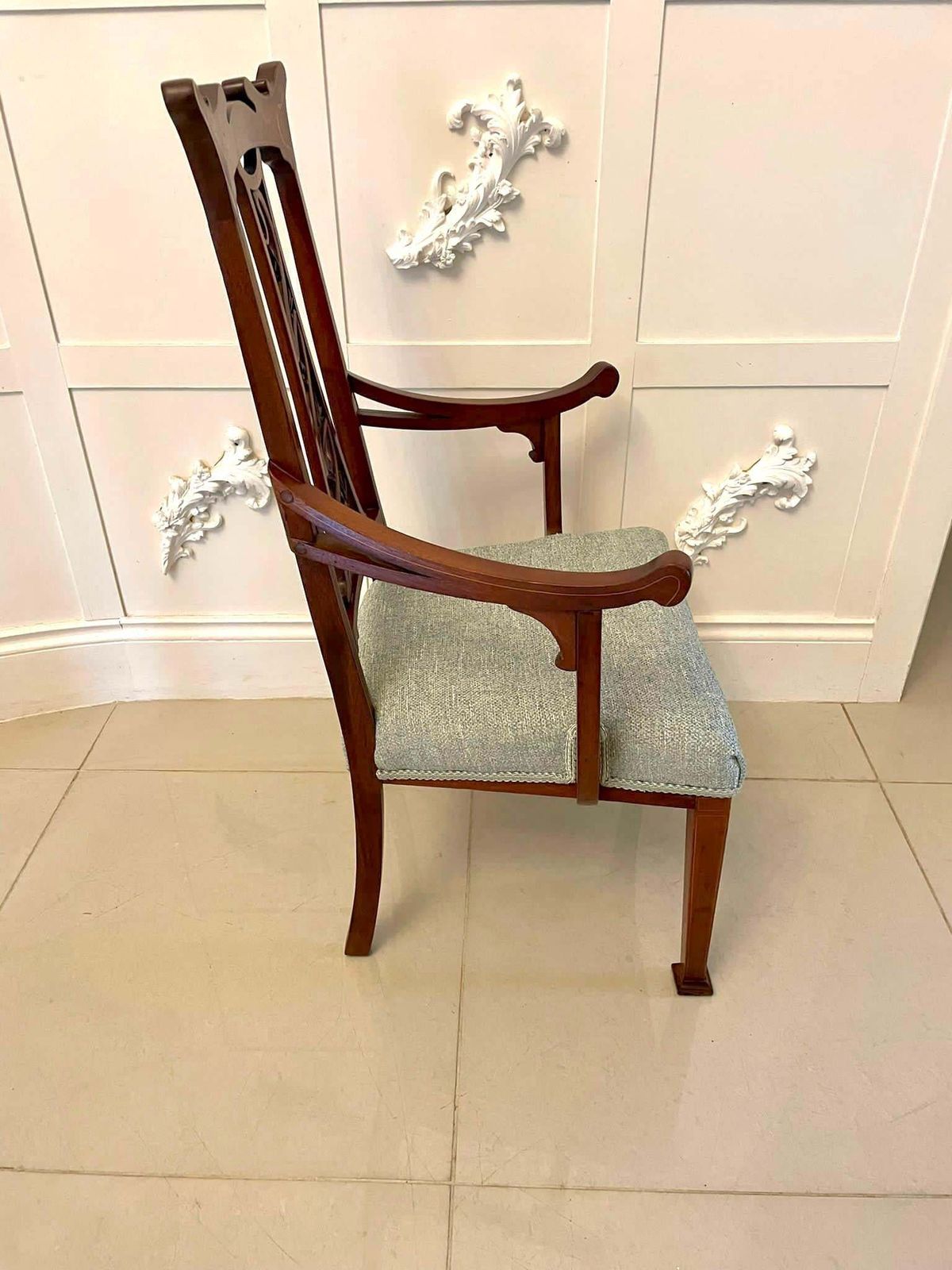 Furniture Unusual Antique Art Nouveau Quality Mahogany Inlaid Child’s Chair photo
