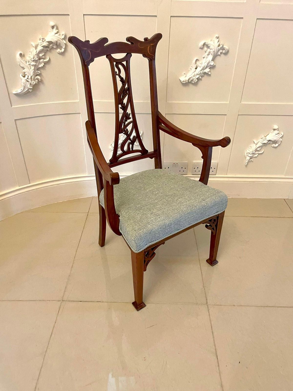 Unusual Antique Art Nouveau Quality Mahogany Inlaid Child’s Chair