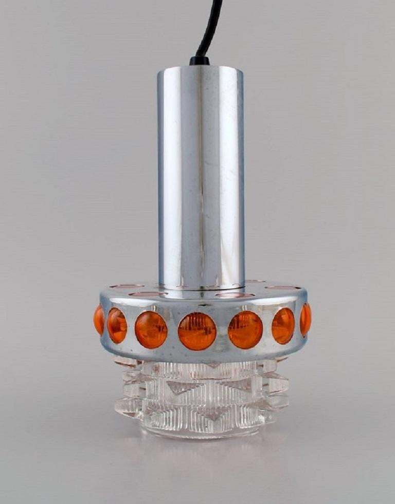 Raak  Holland  Three Ceiling Pendants In Chromed Metal And Art Glass  1970s photo furniture