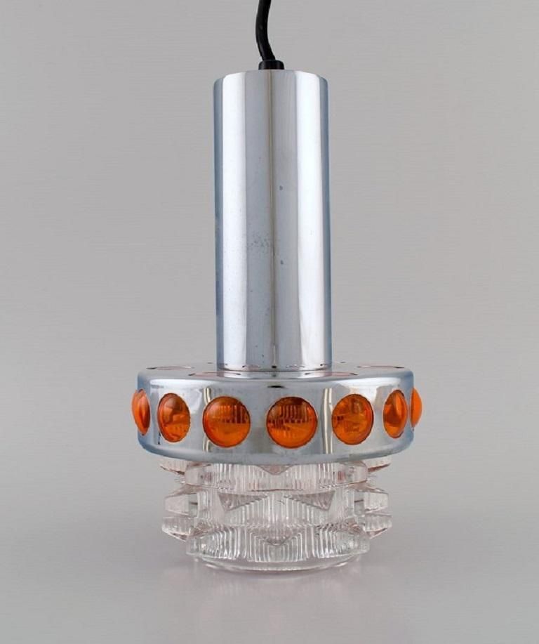 Raak  Holland  Three Ceiling Pendants In Chromed Metal And Art Glass  1970s photo 749.0
