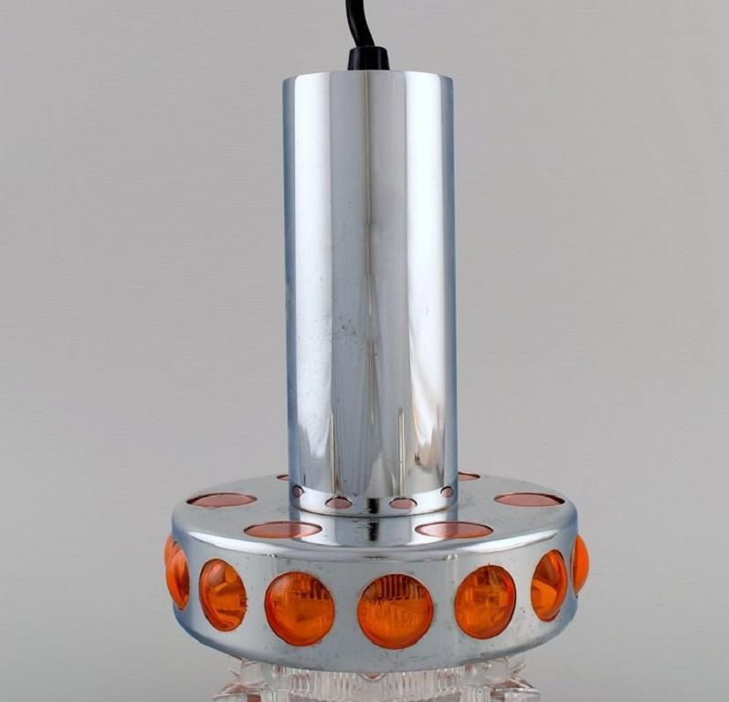 Raak  Holland  Three Ceiling Pendants In Chromed Metal And Art Glass  1970s photo buy