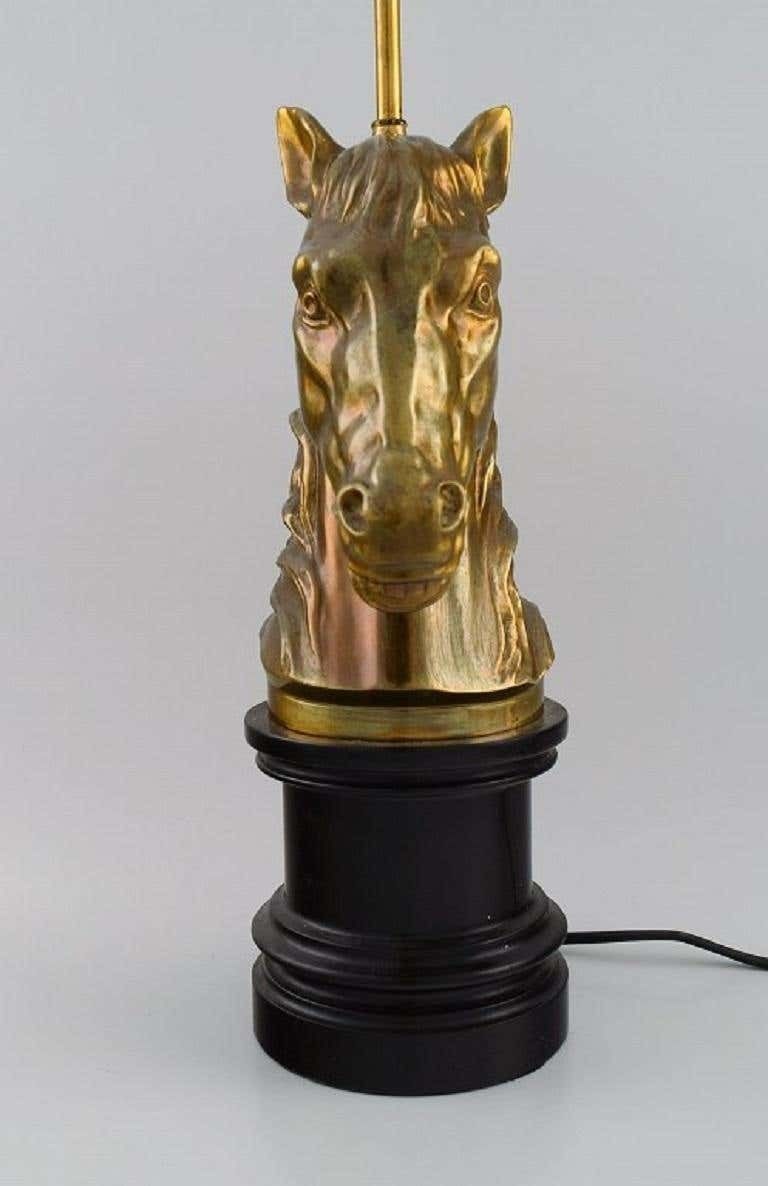La Maison Charles, France, Large Horse Head Table Lamp In Brass, Mid 20th C photo for sale