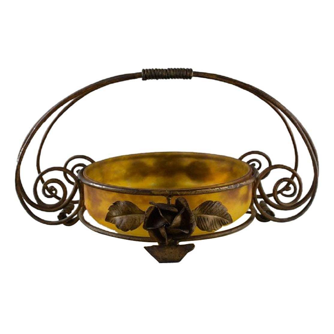 Muller Frères, Luneville, Bowl In Mouth Blown Art Glass With Handle photo furniture