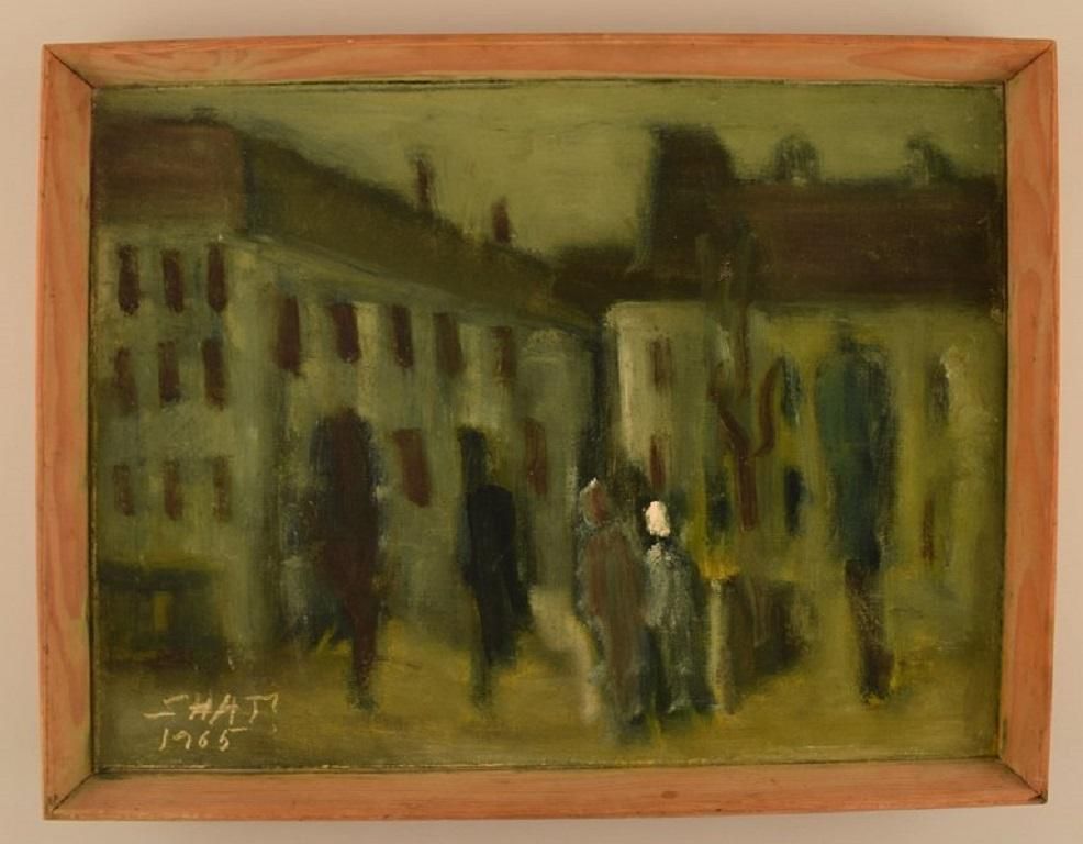 Svend Aage Tauscher Oil On Canvas Modernist Urban Scenery photo furniture
