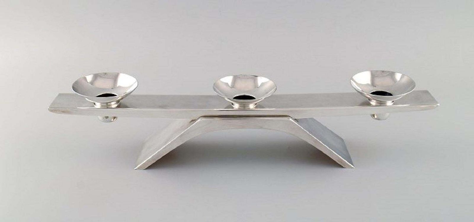 Wmf, Germany, Modernist Ikora Candleholder In Plated Silver photo for sale