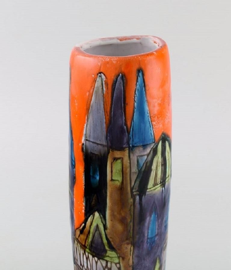 Elio Schiavon, Italy, Unique Vase In Glazed Ceramics With City Motif photo Home Decor