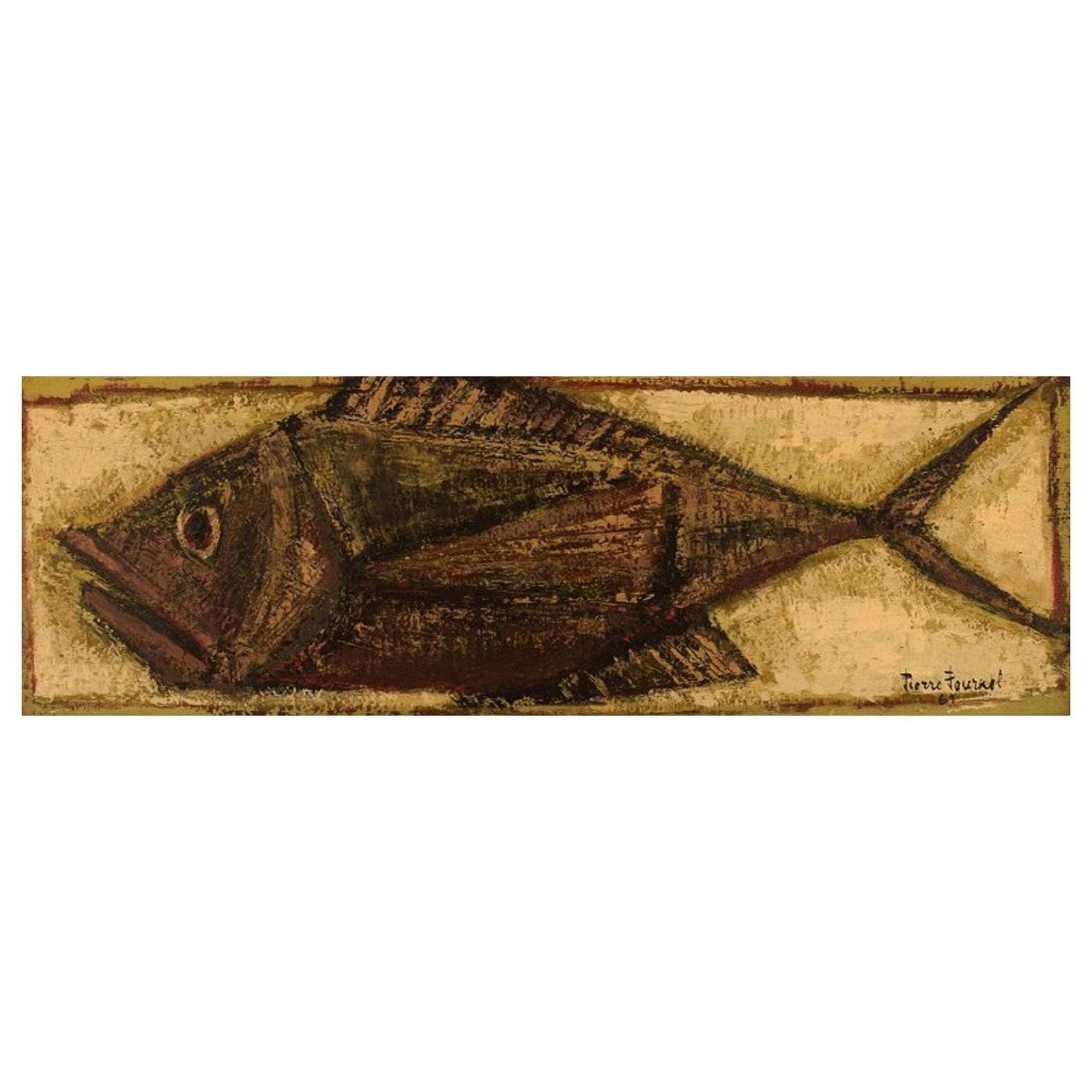 Pierre Fournel, France, Oil On Board, Fish, Dated 1961