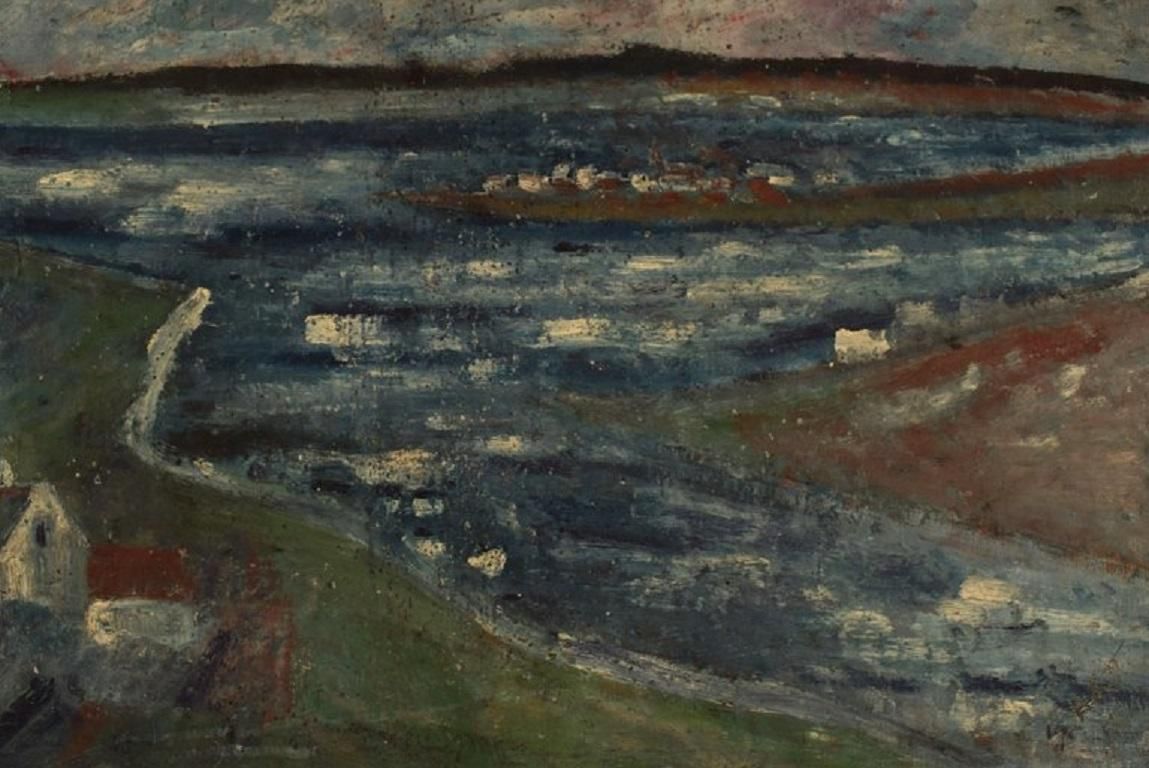 Svend Aage Tauscher Oil On Canvas, Modernist Landscape photo Art