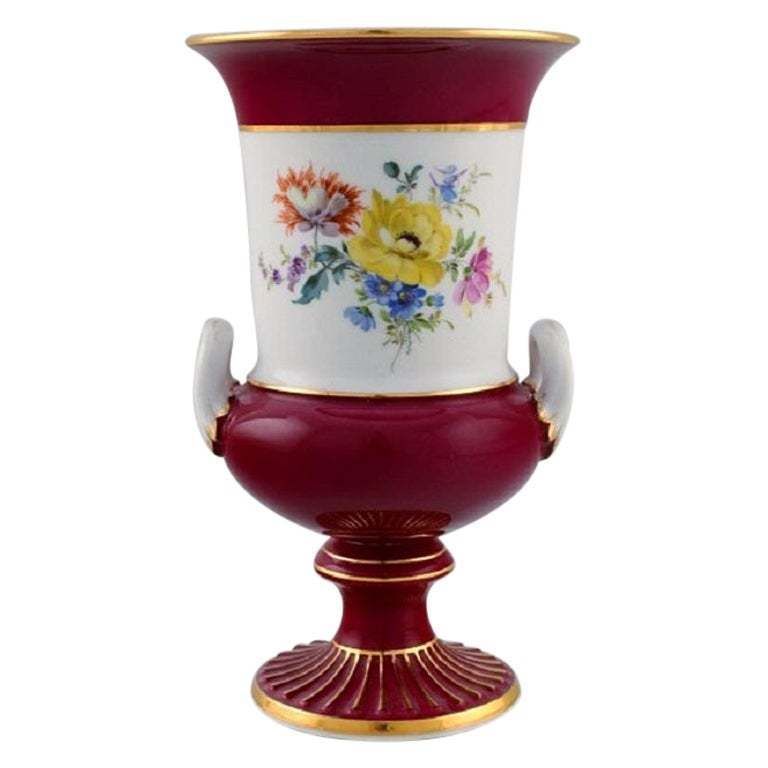 Antique Meissen Porcelain Vase With Hand Painted Flowers, Ca 1900