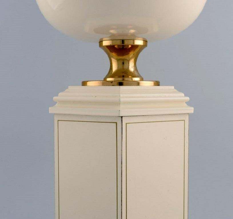 Le Dauphin, France, Large Table Lamp In Cream Lacquered Metal And Brass, 1970s photo furniture