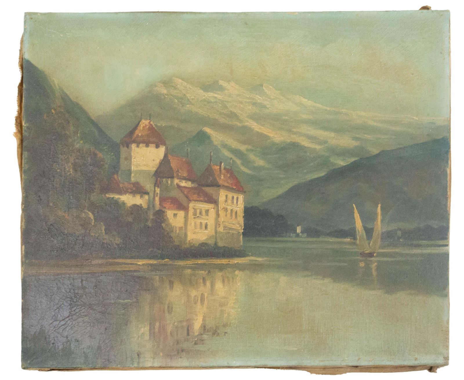 Paysage du château de Chillon au bord du lac Léman, Suisse, fin du XIXe siècle photo furniture