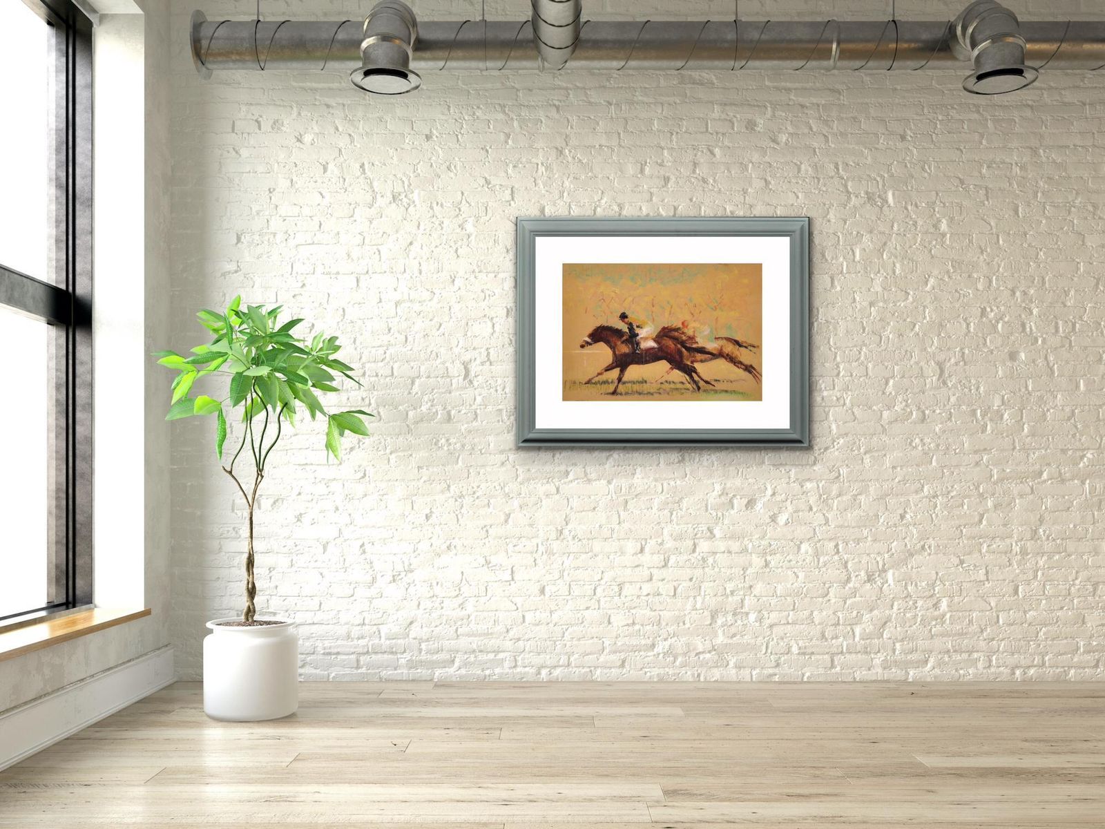 photo for sale John Rattenbury Skeaping 1901 To 1980. Into The Final Furlong, 1965. Framed Equine Horse Racing Pastel Drawing On Coloured Paper. Mid Century British.