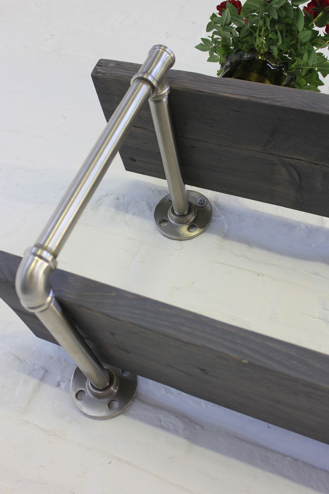 Ellis Grey Stained Reclaimed Scaffolding Boards And Polished Steel Pipe Wall Mounted Shelves  photo furniture