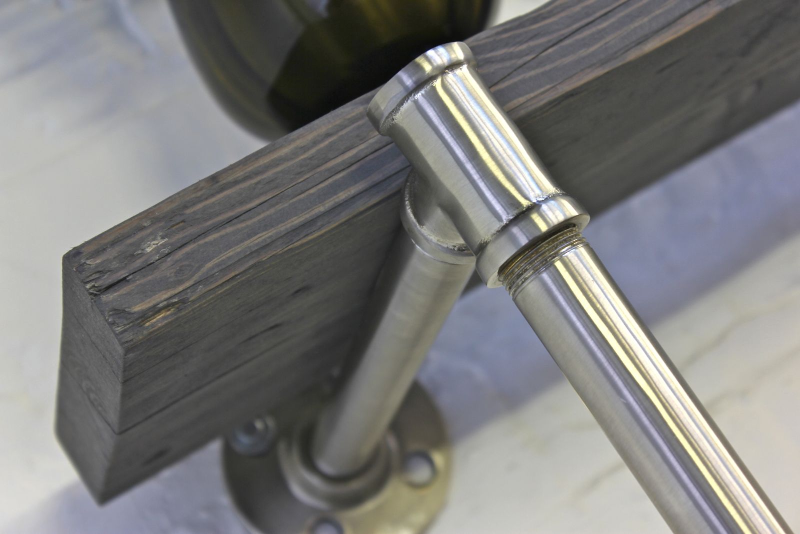 Ellis Grey Stained Reclaimed Scaffolding Boards And Polished Steel Pipe Wall Mounted Shelves  photo for sale