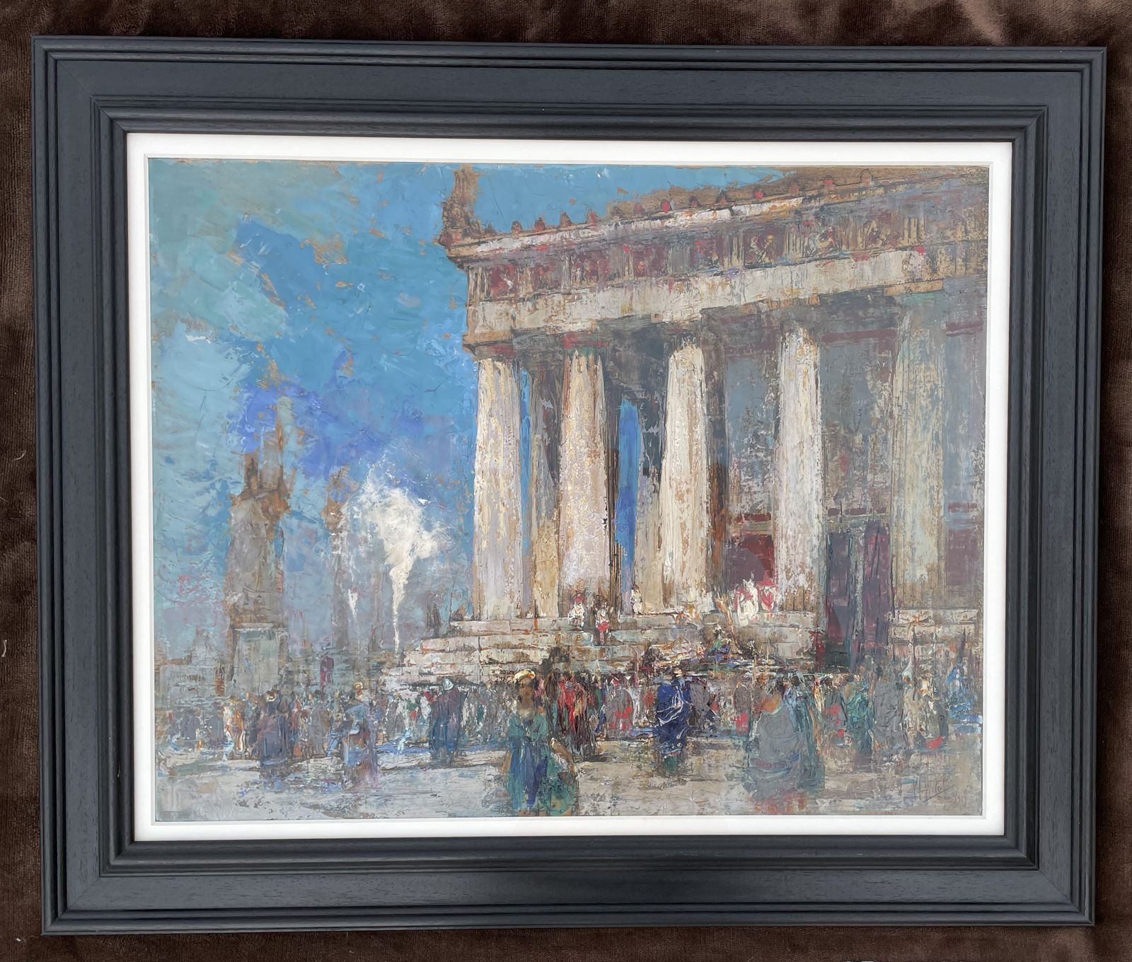20th Century Painting Of A Figures By A Classical Temple By William Walcot