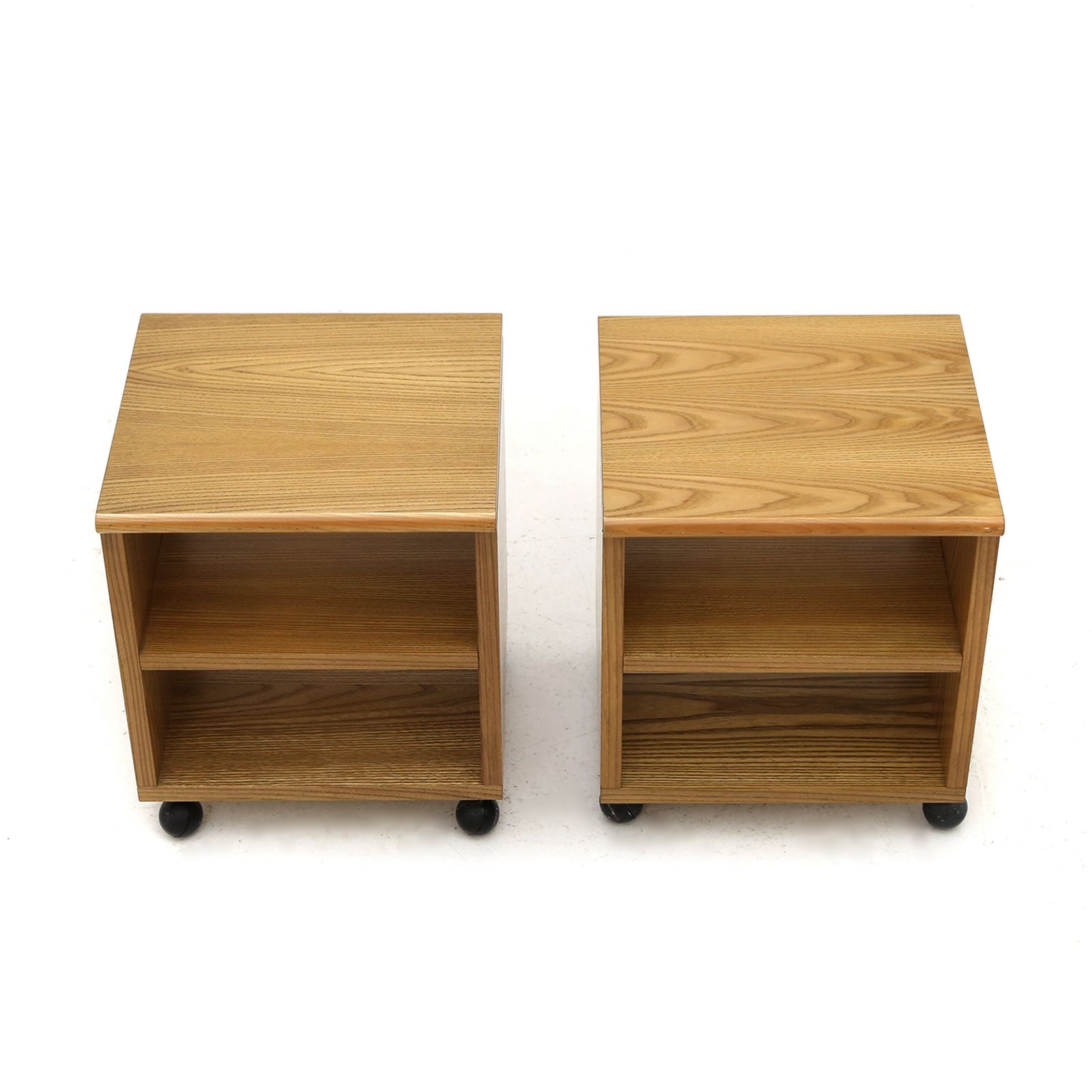 Pair Of Wooden Bedside Tables With Wheels, 1970s photo for sale