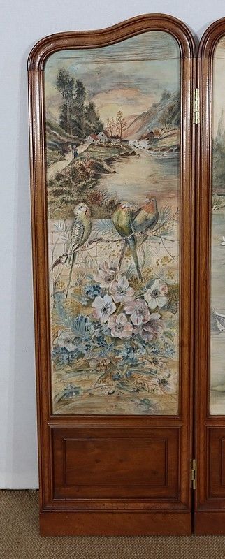 Screen In Painted Silk And Solid Walnut – 1900 photo Home Decor
