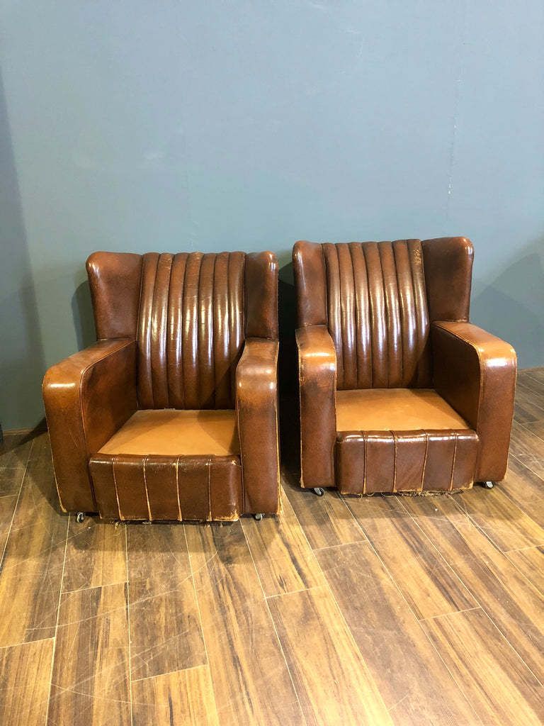 A Very Very Nice Matching Pair Of Early 20thc Leather Armchairs photo furniture
