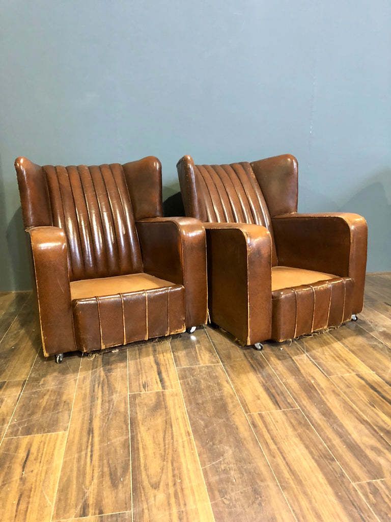 A Very Very Nice Matching Pair Of Early 20thc Leather Armchairs photo 2299.0