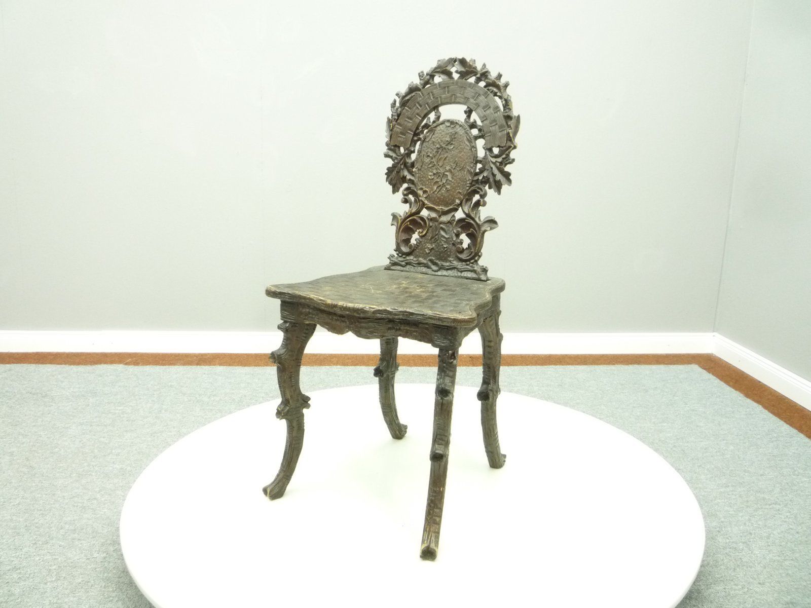 Antique Hand Carved Oak Chair, 1900s