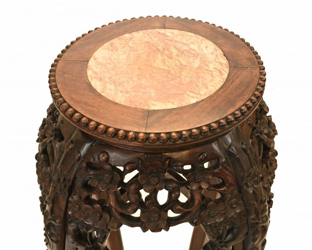 Antique Chinese Pedestal Stand Table Carved 1840 photo Furniture