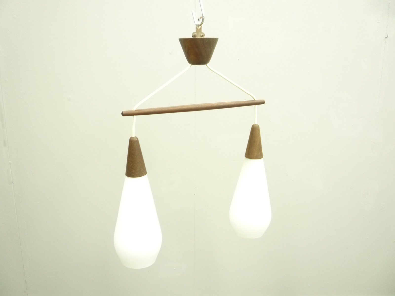 Glass & Teak Hanging Lamp In The Style Of Luxury