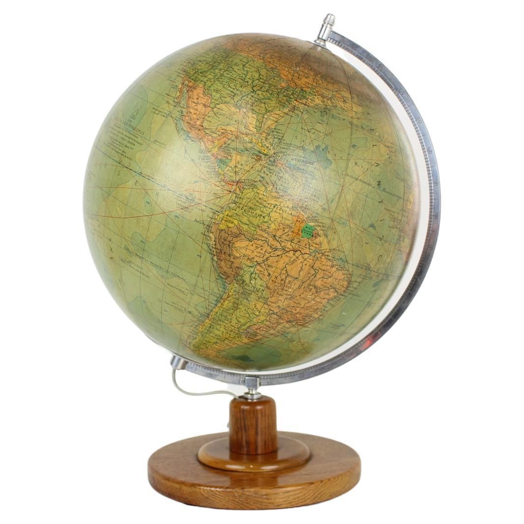 Mid Century Light Glass Globe With Wooden Base By Paul Rath, 1950s