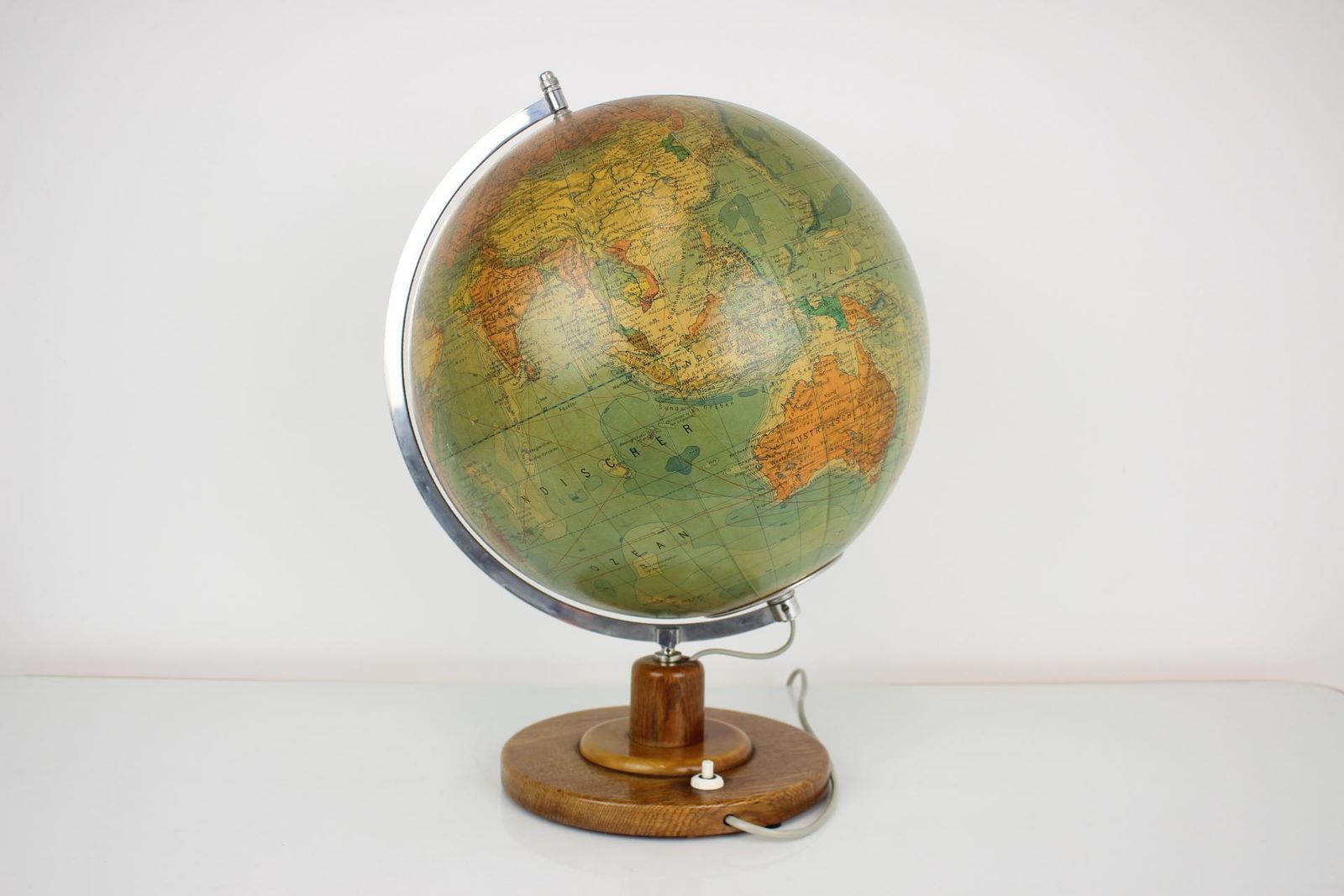 Mid Century Light Glass Globe With Wooden Base By Paul Rath, 1950s photo Lighting