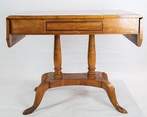 photo furniture Antique Empire Table With Flaps And Marquetry In Birch Wood Originating From Denmark Made In The 1840s.