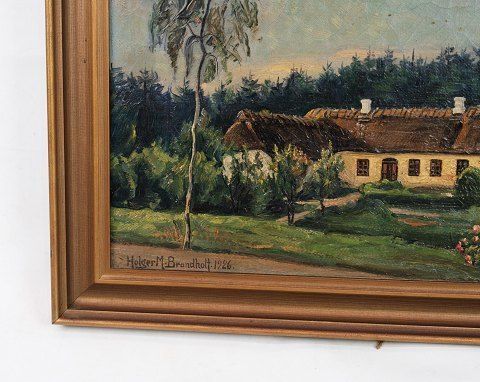 Oil Painting With Peasant House And Gold Frame From 1926. photo Art