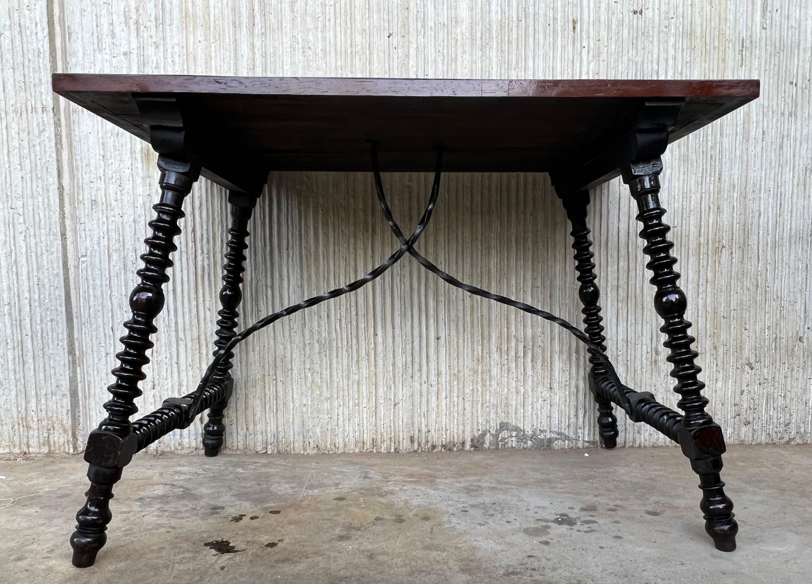 19th Century Baroque Spanish Side Table With Marquetry Top And Iron Stretcher photo buy