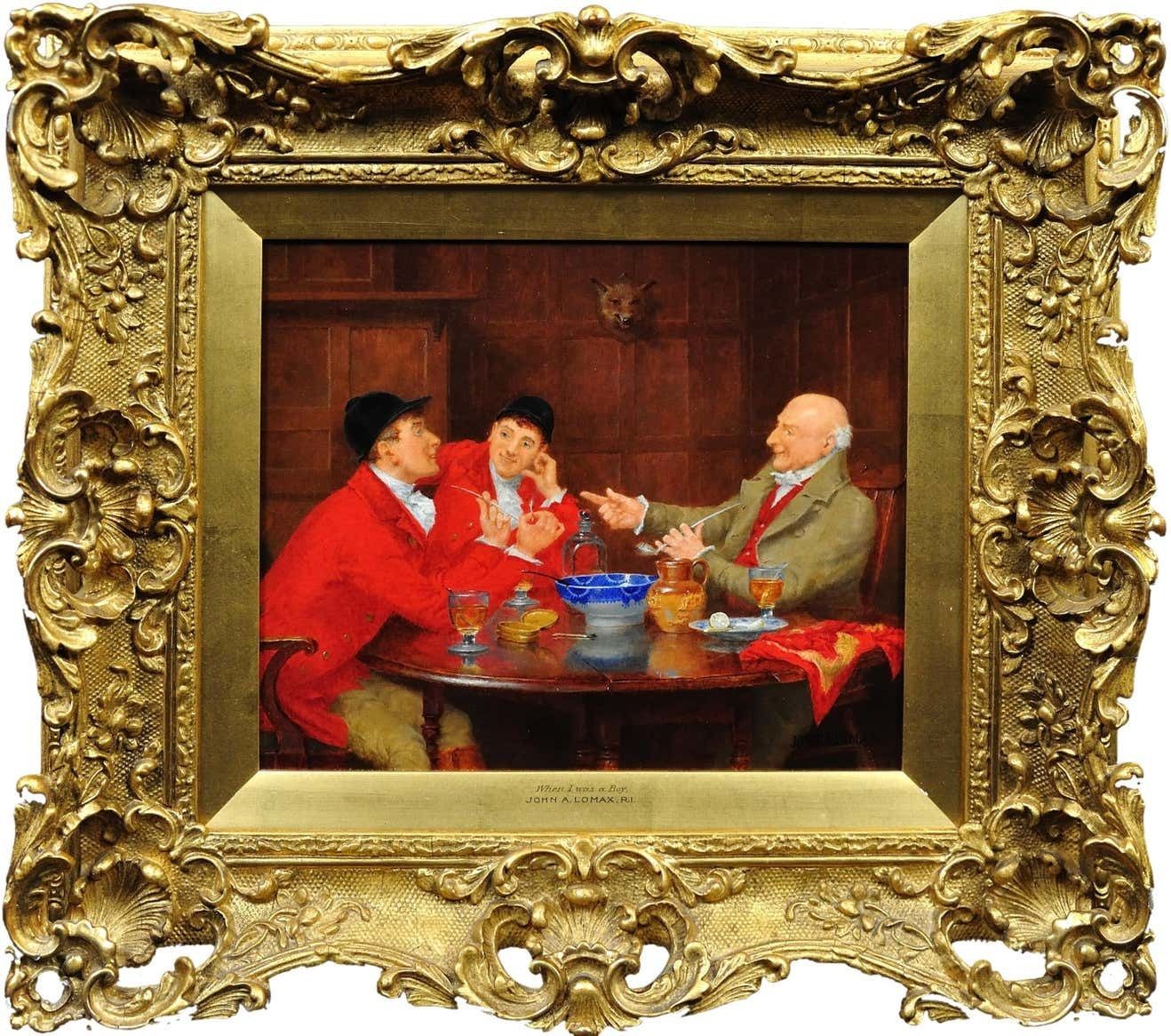 John Arthur Lomax 1857 To 1923. English. When I Was A Boy. Framed Hunting & Interior Oil Painting. Country Pursuits Circa 1900 Victorian Period.