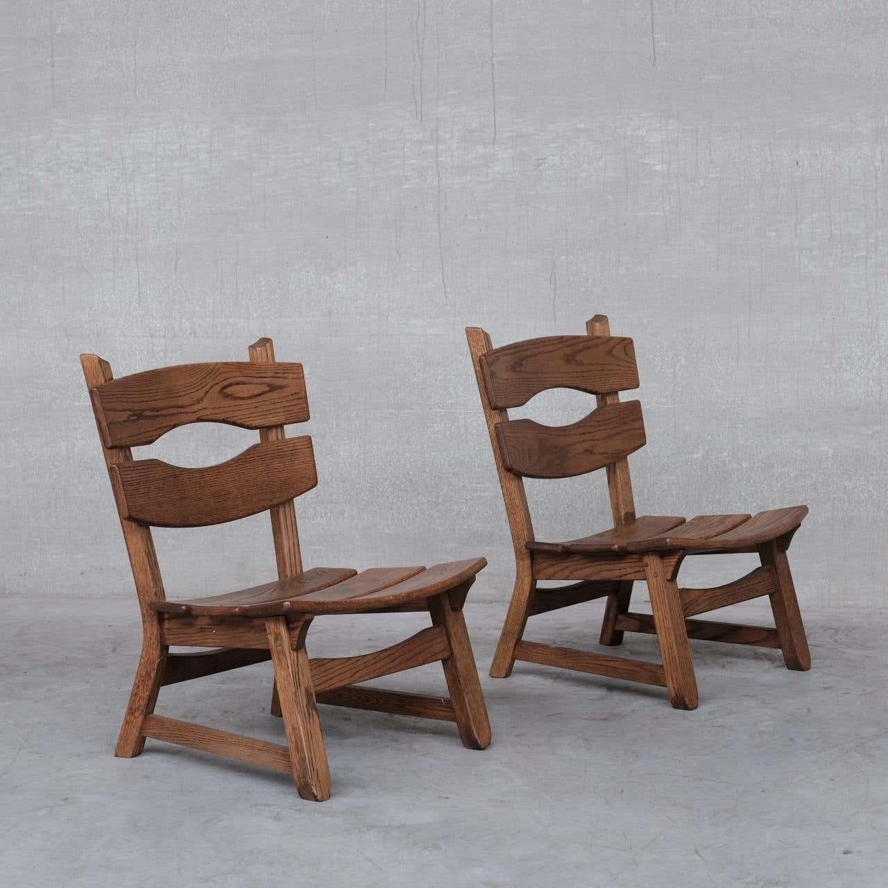 photo buy Brutalist Mid Century Low Wooden Lounge Chairs '7'
