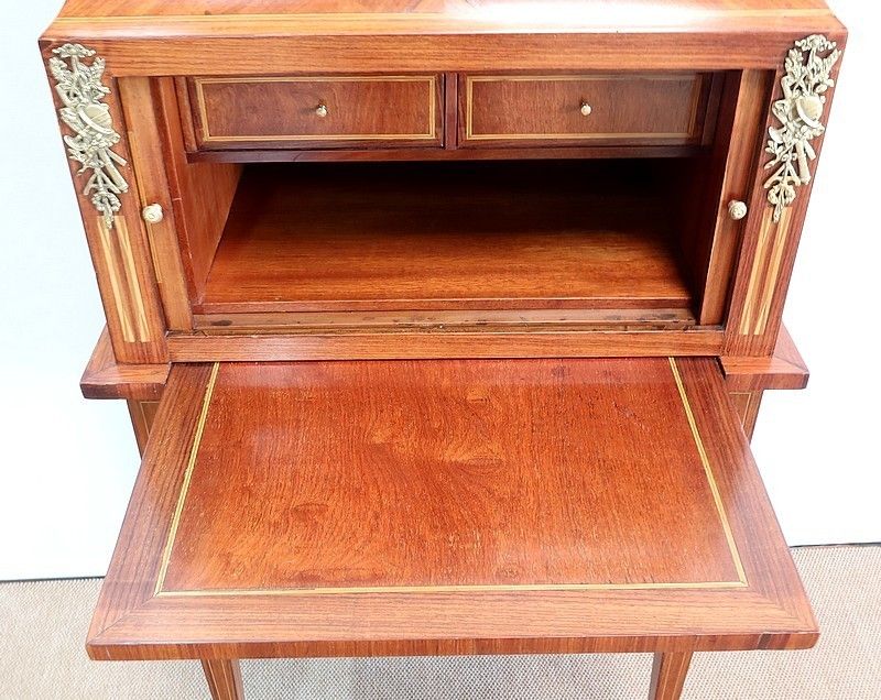 photo vintage Small Cabinet In Marquetry Of Various Woods, Louis XVI Style – 1900
