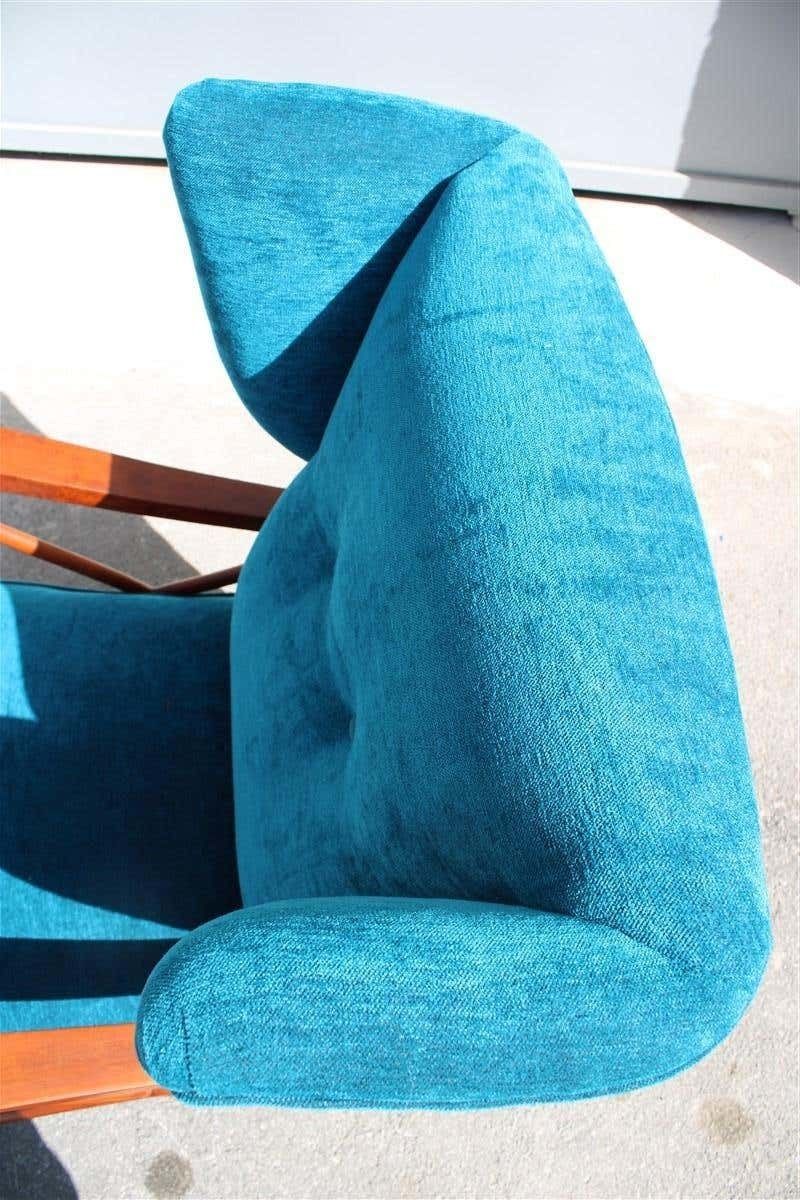 photo vinterior Pair Of Italian Armchairs In Cherry Wood Blue Velvet Paolo Buffa Design 1950