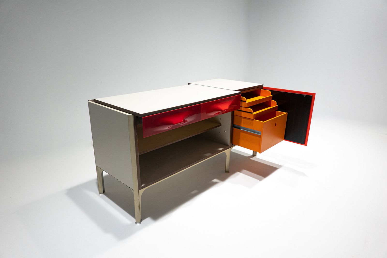 Mid Century Modern Desk With Sliding Top By Raymond Loewy photo for sale