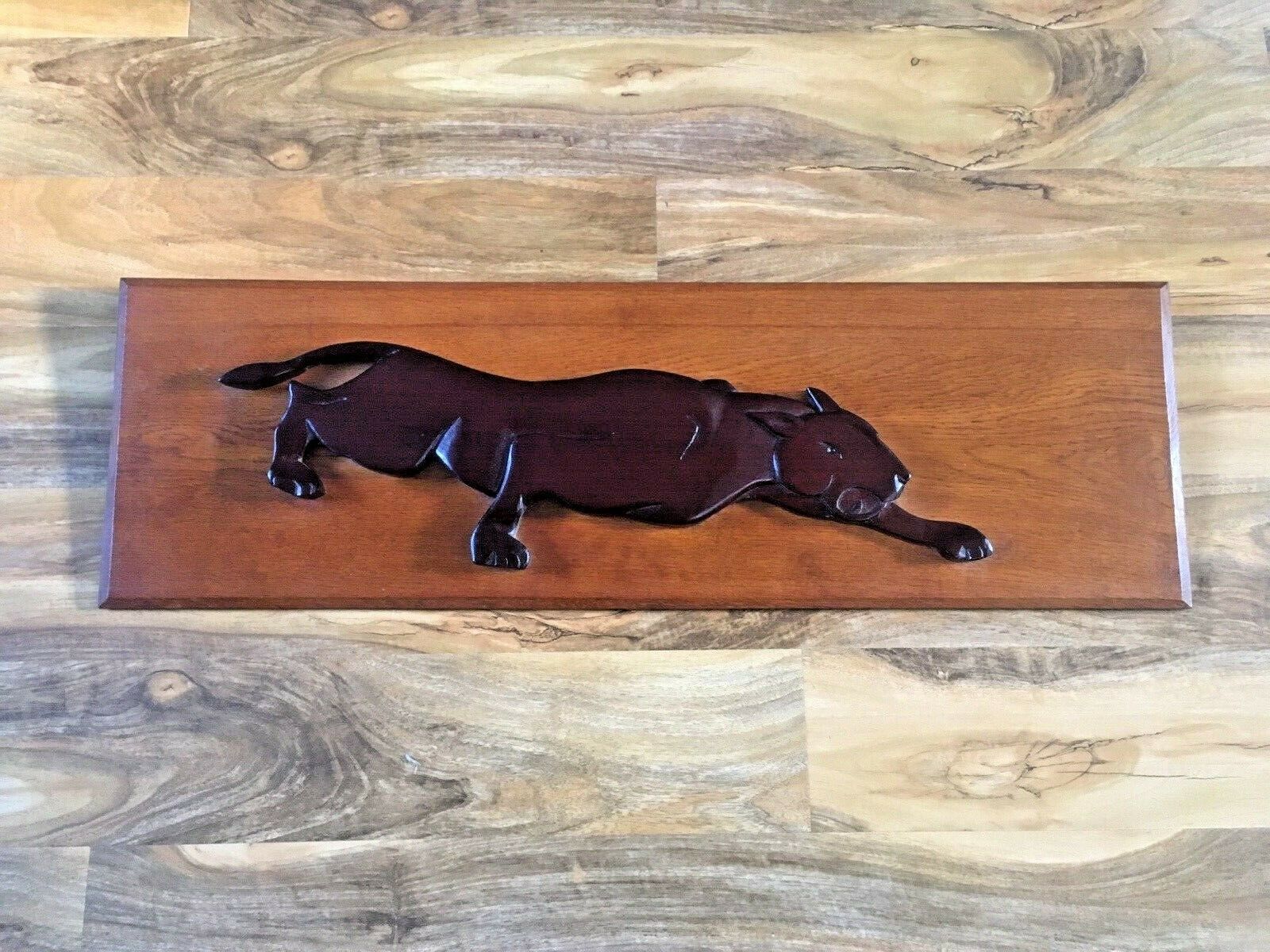 Jaguar Teak Wooden Wall Art Hanging Plaque Panel photo vinterior