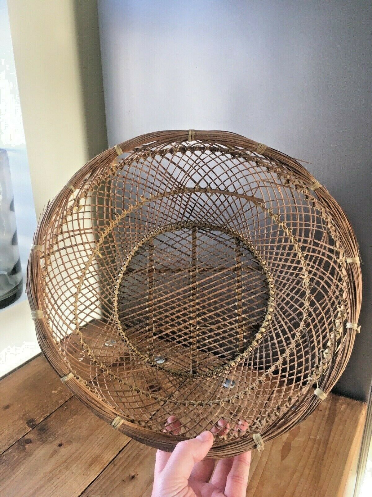 Vintage 50's 60's Woven Wicker Basket Waste Paper Bins Boho Tiki Retro Kitsch photo vintage