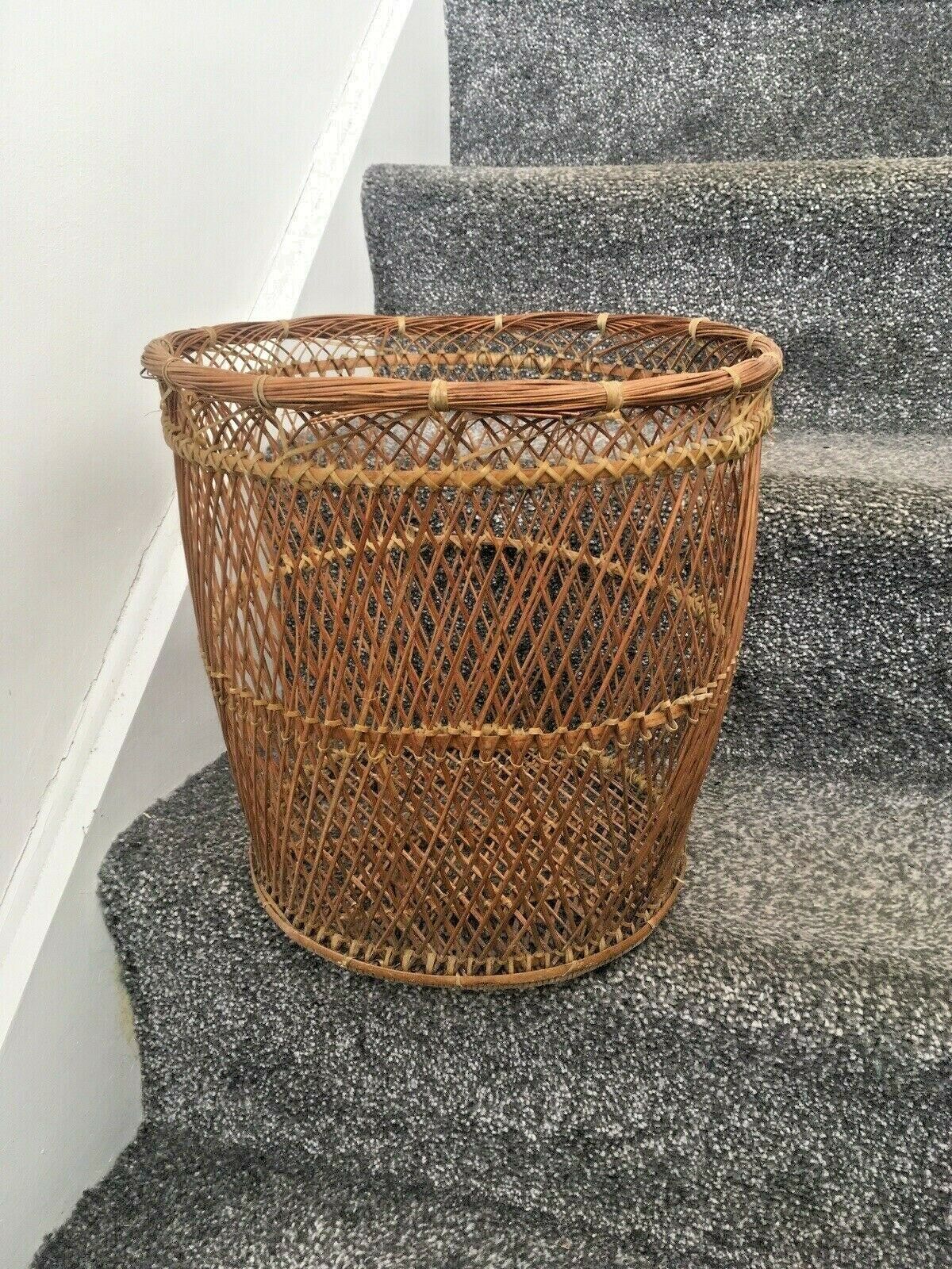 photo for sale Vintage 50's 60's Woven Wicker Basket Waste Paper Bins Boho Tiki Retro Kitsch