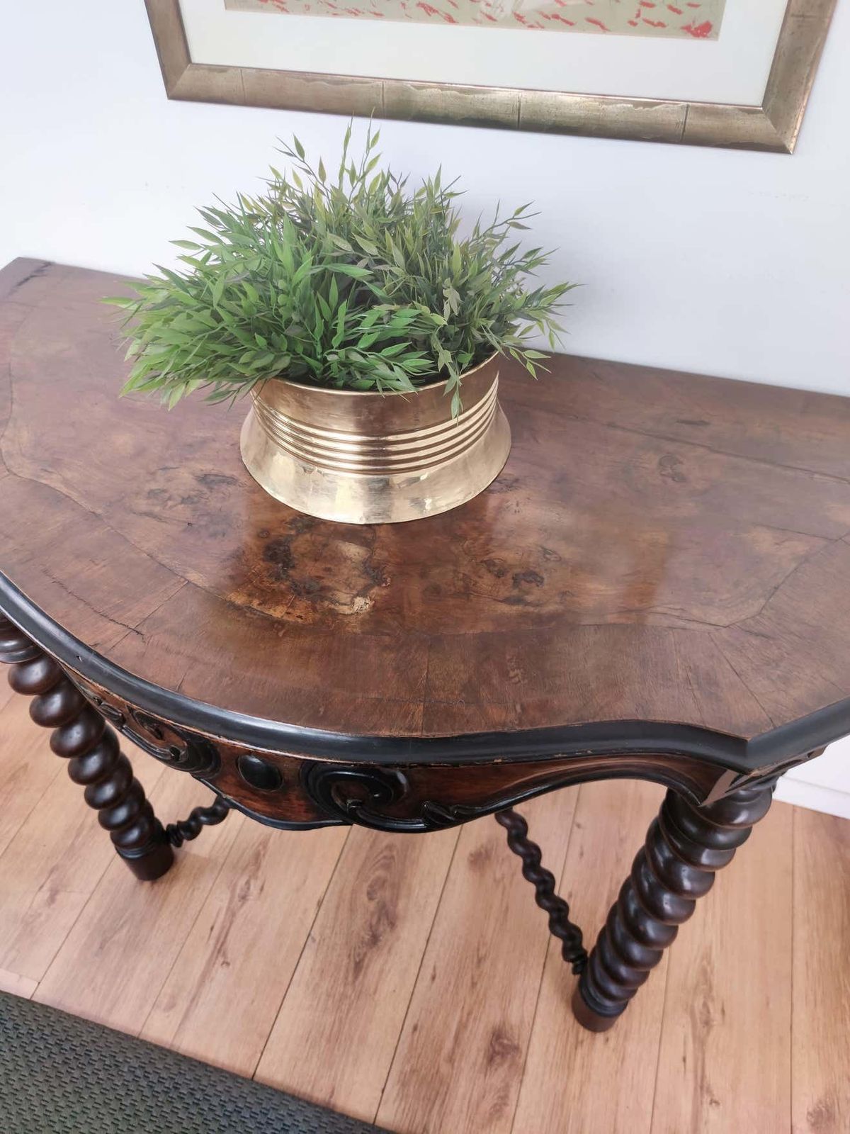 Antique French Console Side Table Carved Oak Beveled Top Barley Twisted Legs photo 3239.0