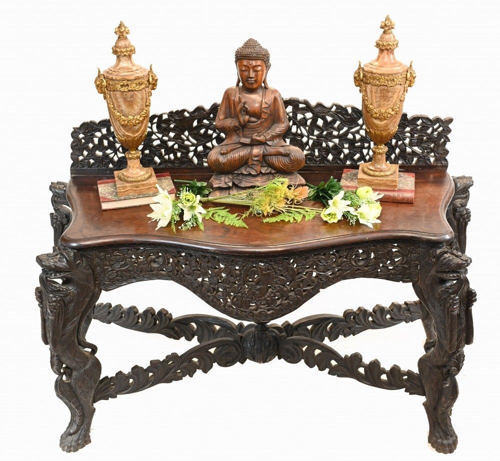 Burmese Console Table Antique Carved Burma Furniture 1880 photo for sale