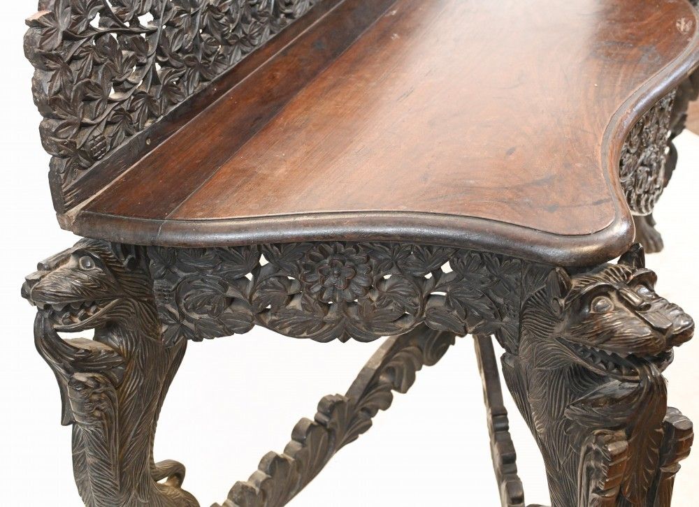 photo vintage Burmese Console Table Antique Carved Burma Furniture 1880