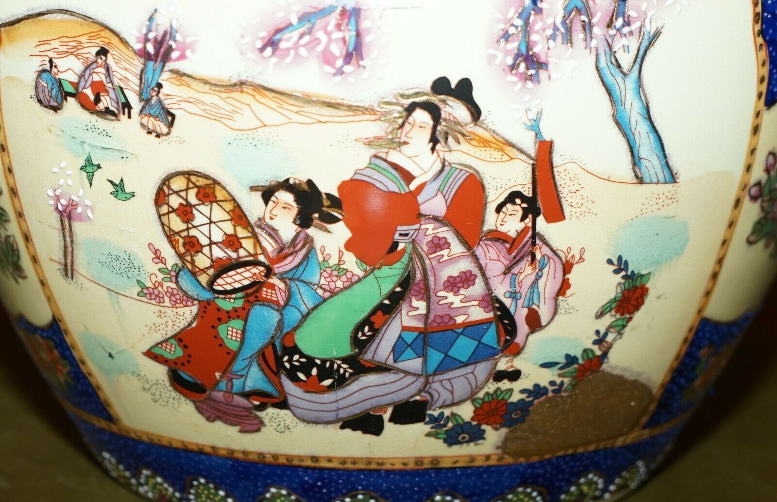 Vintage Large Chinese Export Satsuma Moriage Geishas Koi Fish Bowl Decorative photo buy