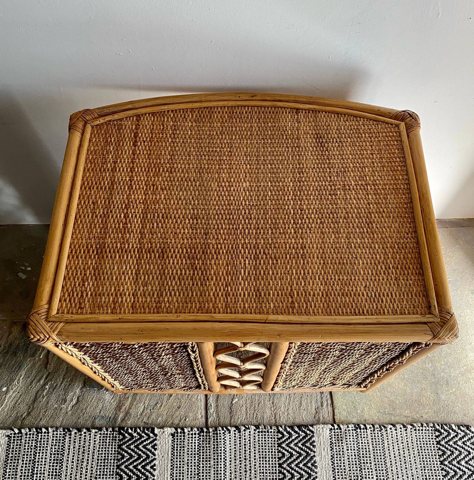 Set Of Bamboo Rattan Cane Mid Century Nest Of Tables photo for sale