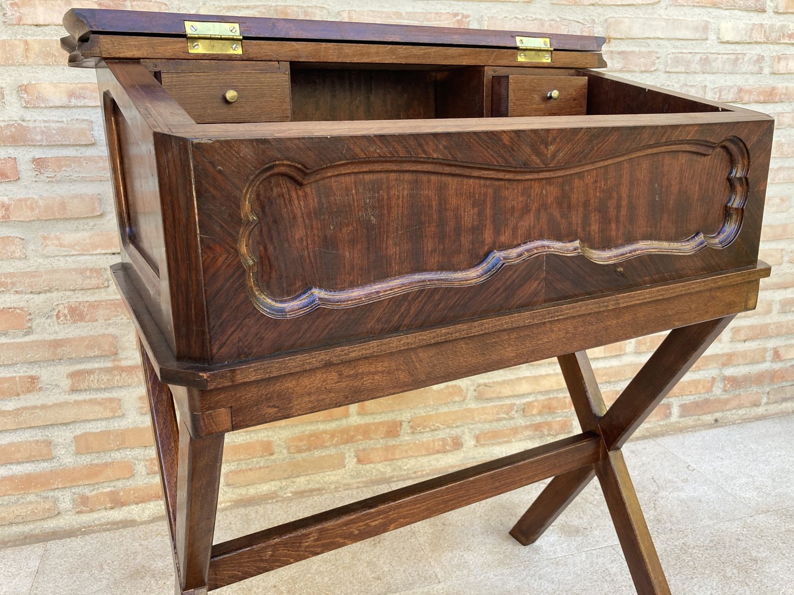 Early 20th Century Walnut & Leather Secretary Desk photo for sale