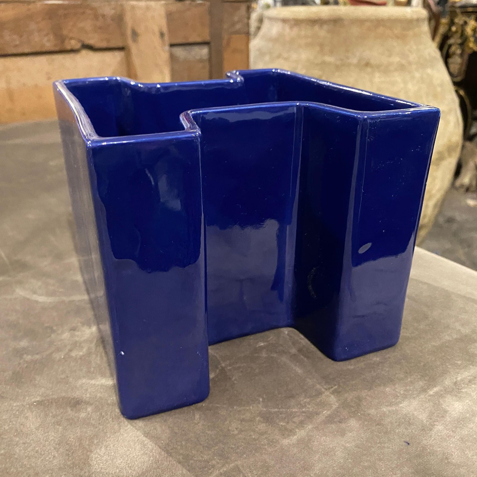 1969 Space Age Blue Vetrochina Italian Vase photo vintage