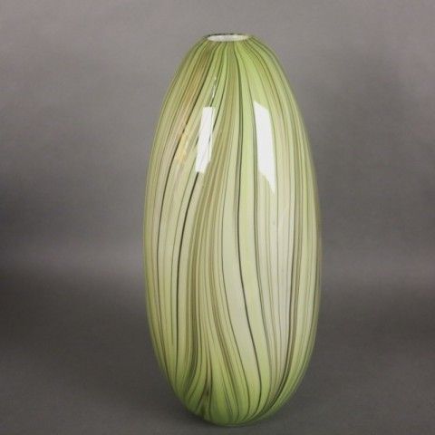 Murano Glass Vase Yellow Green Striped Italy 1950   1960 photo Home Decor
