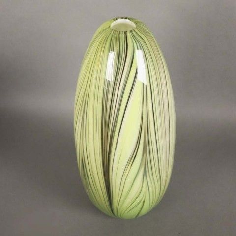 Murano Glass Vase Yellow Green Striped Italy 1950   1960 photo vinterior